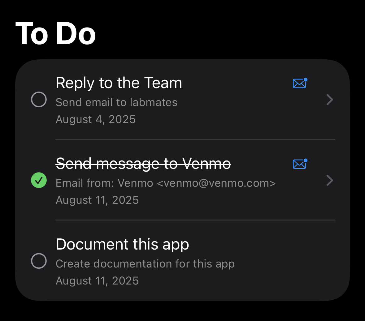 Prysm Mail Task View interface showing email-based tasks organized in a dedicated workspace